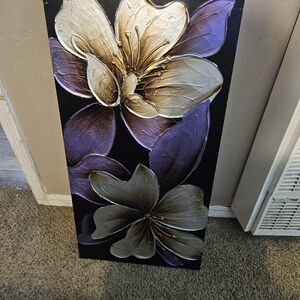 Floral Canvas Art with Purple and Gold Accents